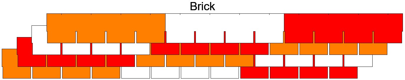 Схема чередования фасадной плитки Brick. Каждый цвет соответстует отдельной упаковке фасадной плитки