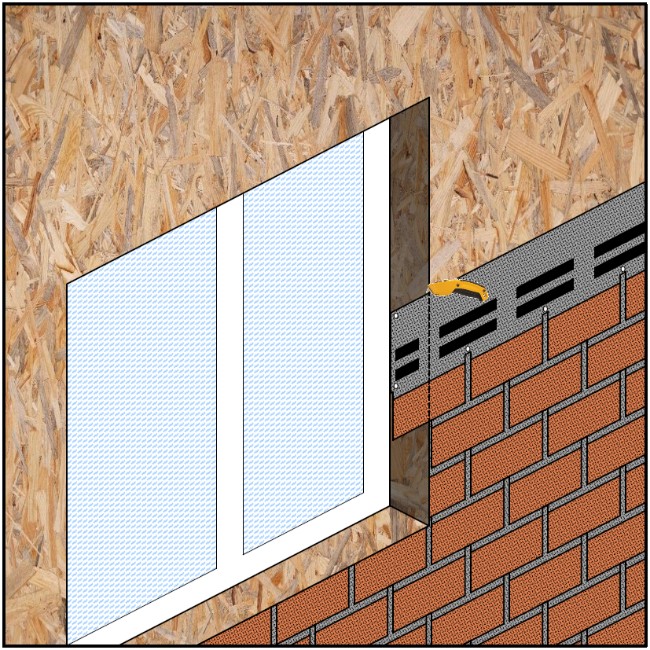 Подрезка фасадной плитки при подходе к углам оконных
                        проёмов brick