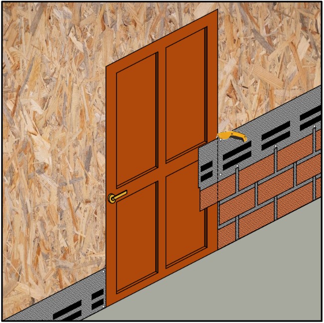 Монтаж фасадной плитки вокруг дверного проёма brick